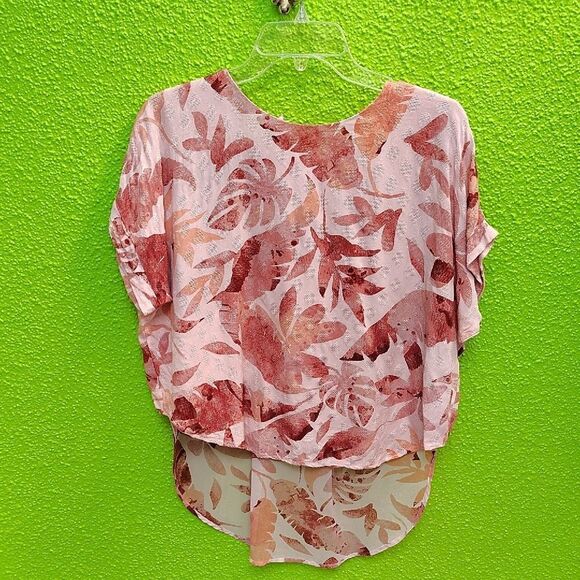 Buckle Pink Flutter Sleeve Blouse Asymmetrical Boxy - Picture 1 of 3